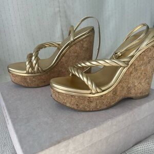 Jimmy Choo Diosa 130 twisted metallic wedge gold 40 1/2